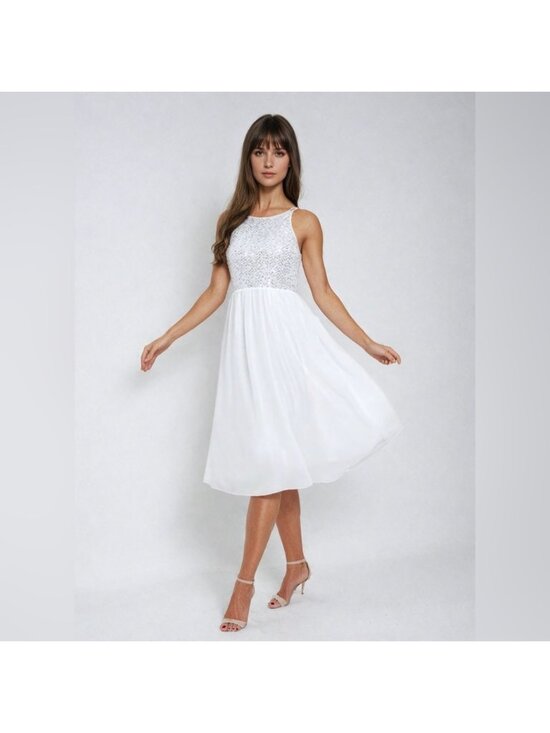 By Design Dresses & Skirts - White French Contrast Sequin Chiffon Cami Dress